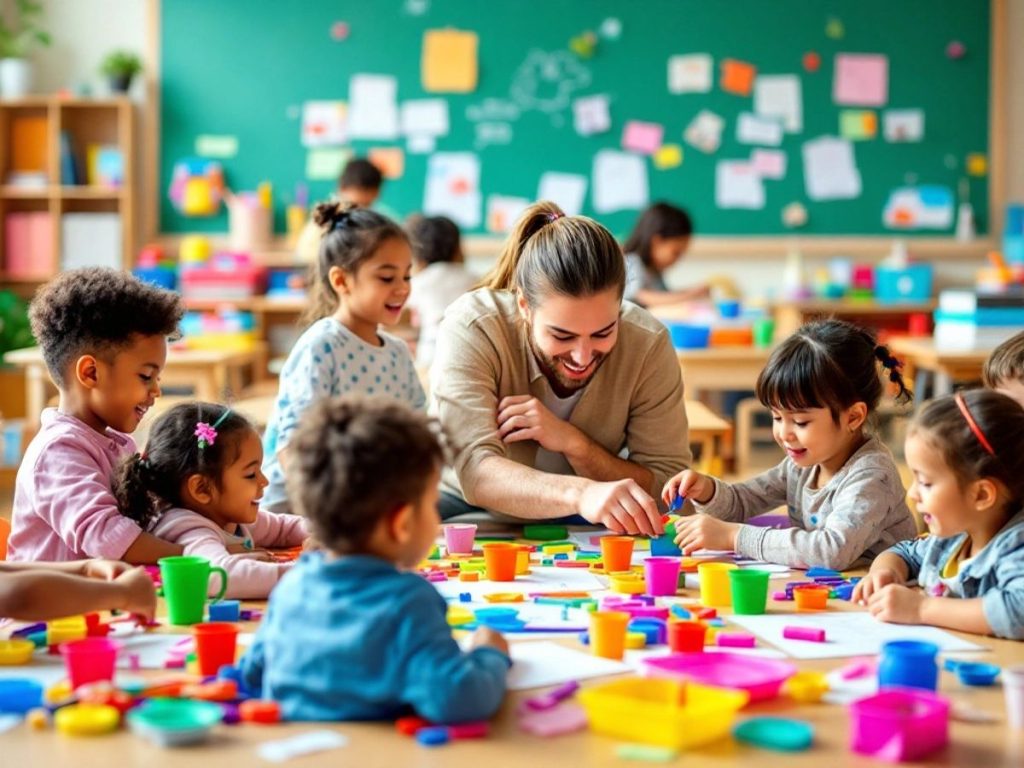 Elevi implicați în activități educaționale interactive.