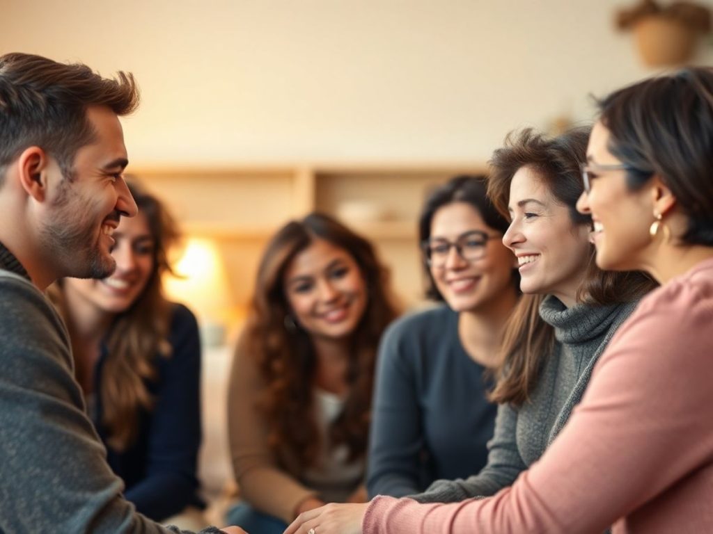 Grup divers de oameni discutând într-un mediu prietenos.