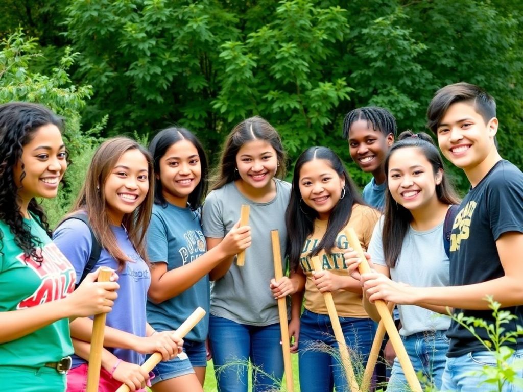 Tineri implicați în activități de voluntariat și cooperare.